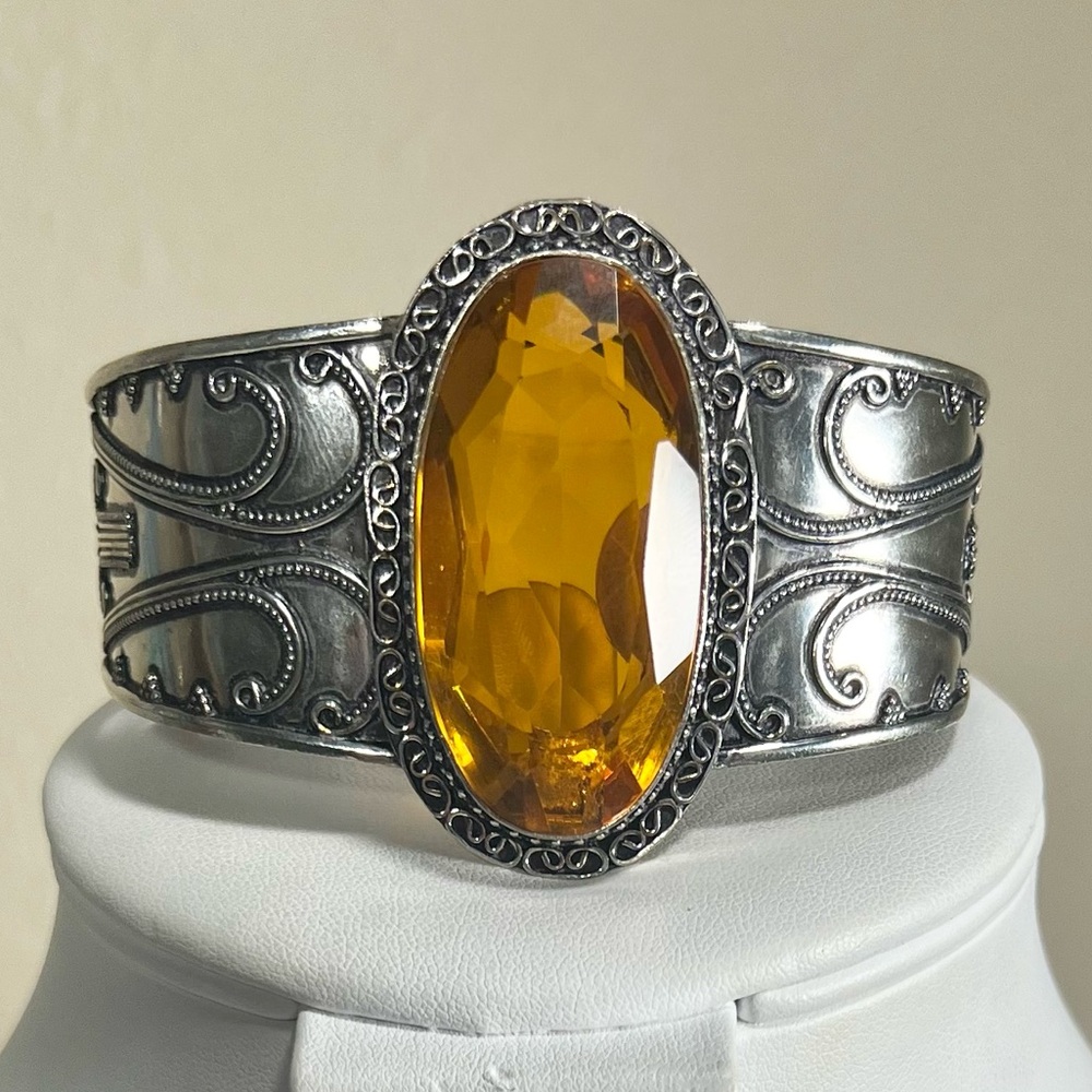 Vintage Style Honey Citrine 925 Synthetic Gemstone Bangle